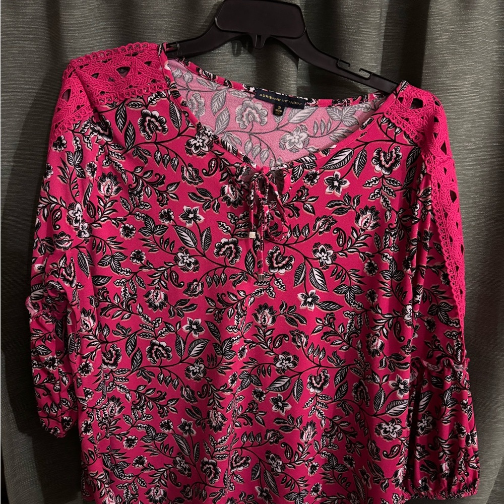 Adrienne Vittadini Vibrant Pink Floral Blouse